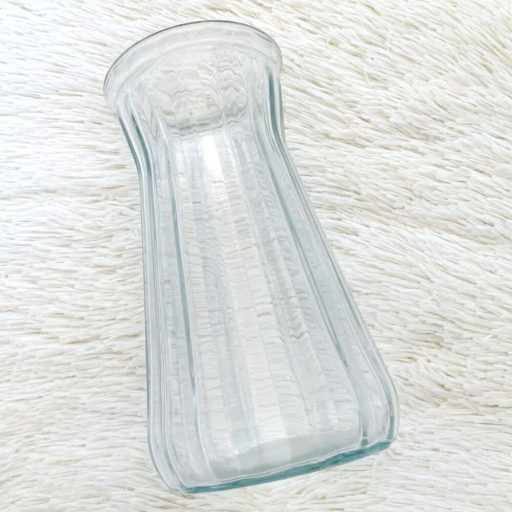 Glass flower vase, 9” tall. New